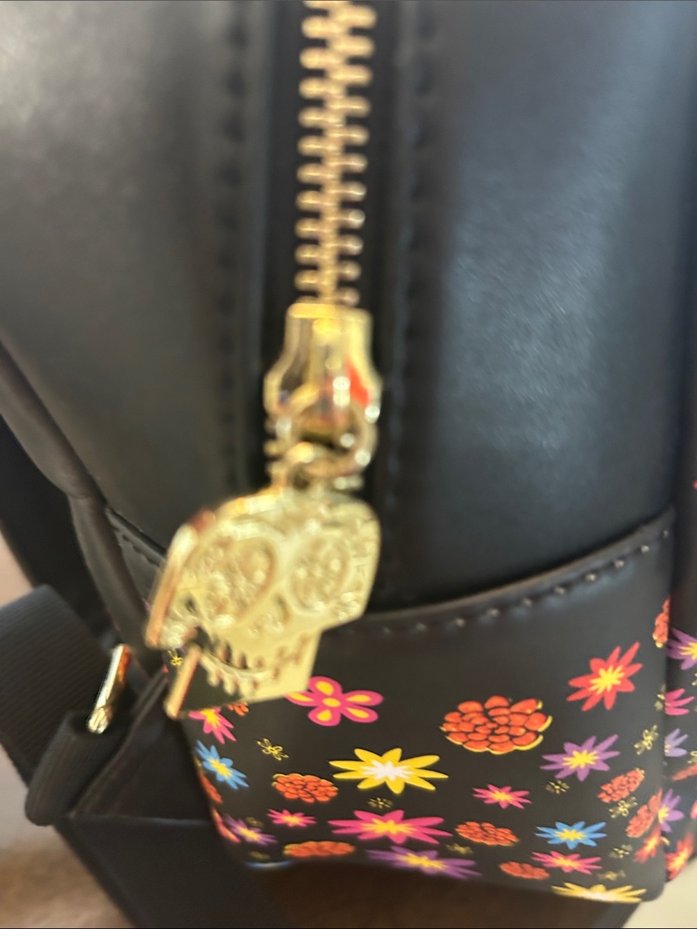 Loungefly Pixar Coco Black Floral Mini Backpack - Picture 3 of 5